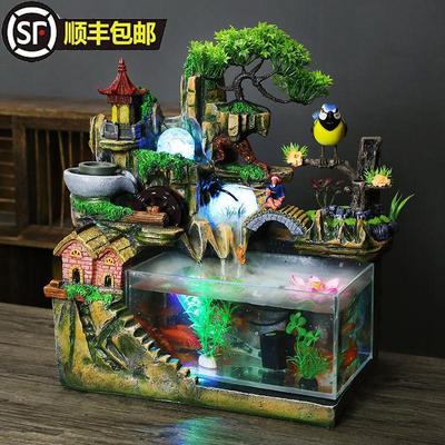 客厅假山流水喷泉循环水小高山小型瀑布山水鱼缸水景装饰造景摆件