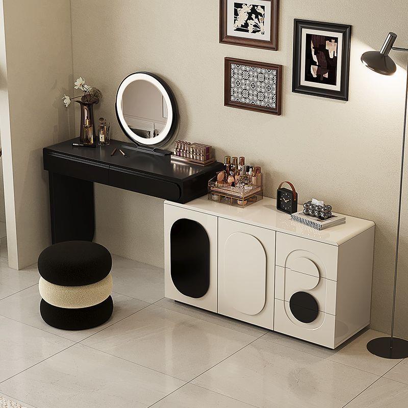 实木梳妆台一体主卧高级感奶油风家用床尾斗柜收纳柜可伸缩化妆桌