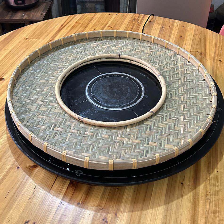 火锅店创意竹编圆形空心竹编筲箕簸箕拼盘竹制品牛羊肉卷手工竹盘