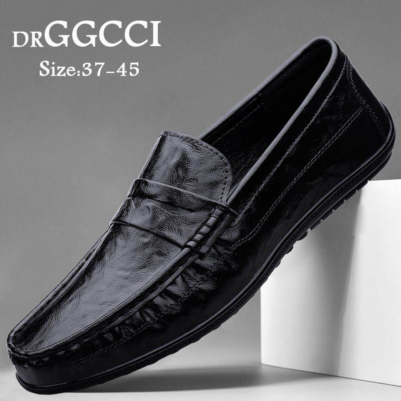 DRGGCCI皮鞋男商务2026春季真皮黑色舒适软面套脚软底休闲豆豆鞋