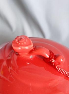 2026红色聚宝盆摆件带盖元宝铜钱图案陶瓷罐子招财装饰品收纳风水