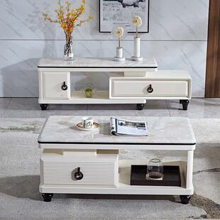 大理石小茶几1米简约客厅茶几桌1.1米岩板茶几小户型电视柜组合