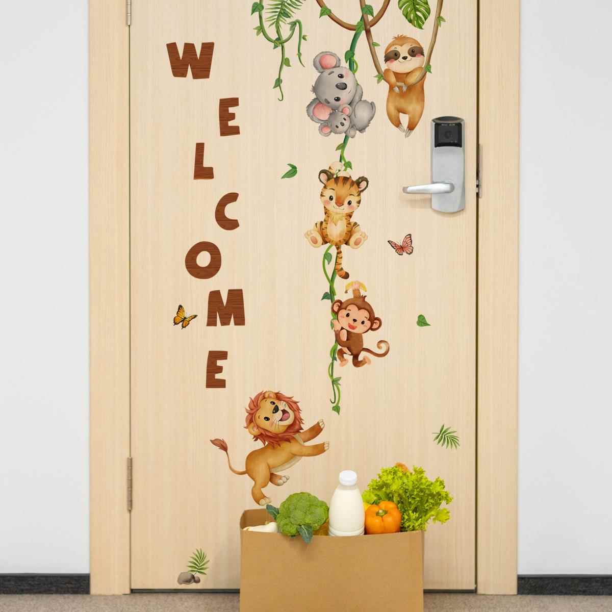 MS4290英文WELCOME卡通动物蝴蝶藤蔓家居背景墙装饰贴画自粘定制图片