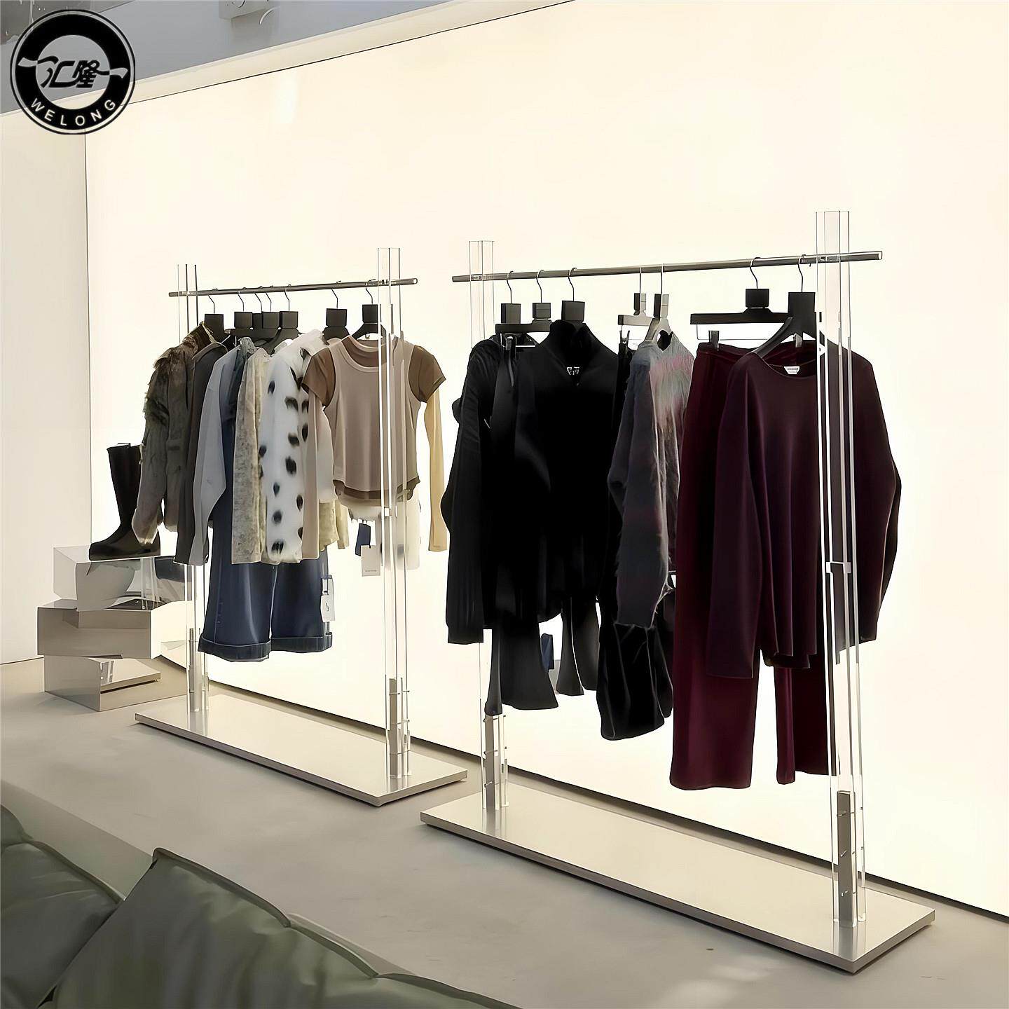 女装店压克力展示架陈列架落地式中岛架不锈钢衣架侧挂服装店货架