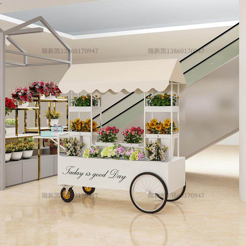 摆摊卖花车网红移动鲜花店门口展示架子商场花架小推车花材花束架