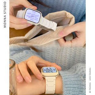 奶呼呼iwatch9876543se表帶小眾設計簡約奶白色黃色 Monna春夏新款