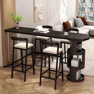 法式实木客厅吧台靠墙隔断长条书桌沙发边收纳置物柜高脚桌椅组合