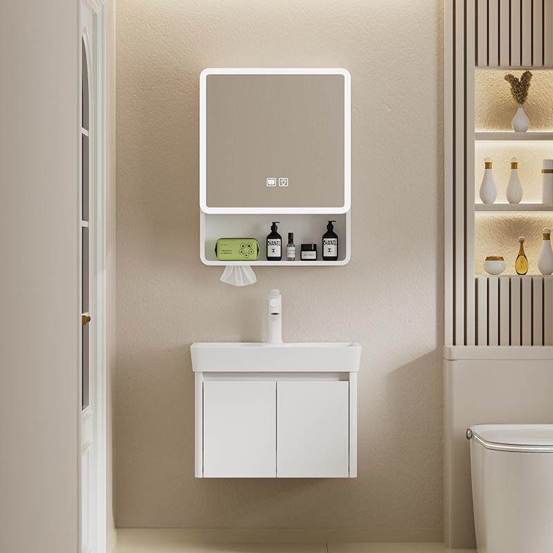 纯白圆弧蜂窝铝浴室柜一体陶瓷盆洗脸池卫生间洗漱台洗手盆小尺寸