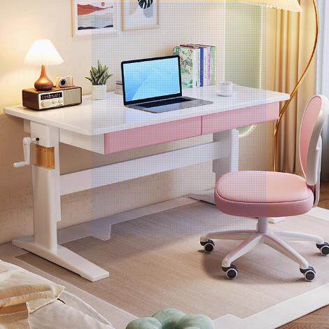 实木橡木多功能儿童学习书桌手摇可升降学生课桌椅套装卧室电脑桌