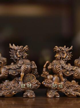 旺财纳福麒麟摆件一对招财麒麟客厅收银台装饰品乔迁新店开业礼品