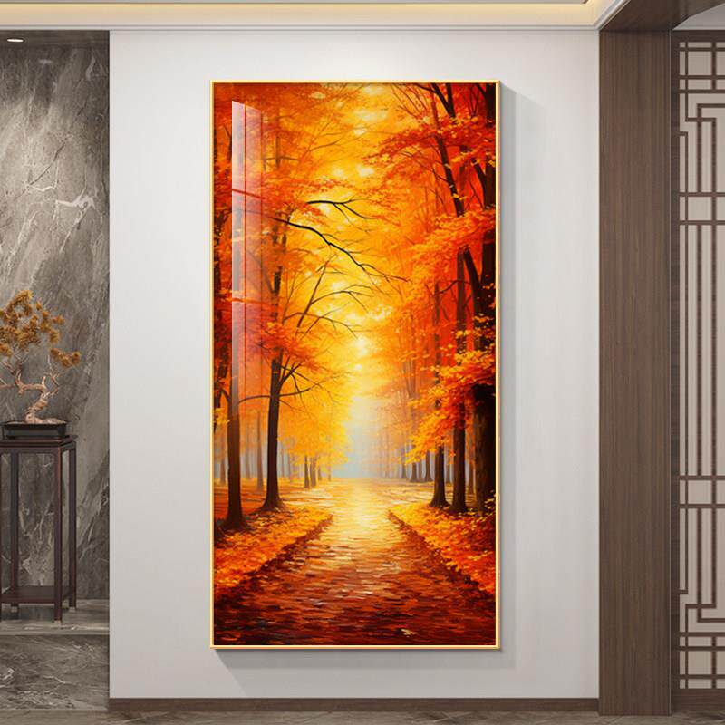大道风景黄金玄关挂画鸿运过道画走廊装饰画入户油画当头正对门