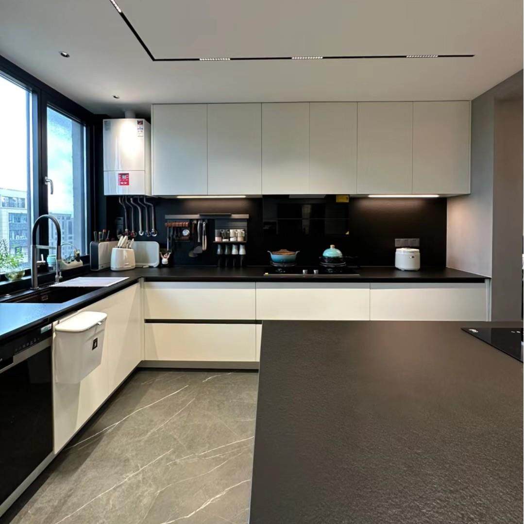 北京家定制橱柜开放UPQ式现厂代简约自家实用石英石岩板整体厨房