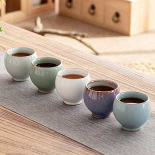 五大名窑品茗杯主人杯茶杯汝窑开片建盏小杯子功夫陶瓷茶具礼盒装
