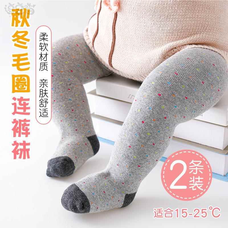 女童打底裤加绒儿童连裤袜宝宝婴儿连体袜棉纯秋冬款加厚外穿毛圈
