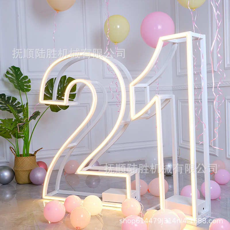 摄影气球霓虹灯道具字母布数字框背景灯宴会框架生日派对拍照装饰