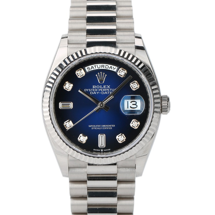 [9.8新]劳力士星期日历型渐变蓝白金原镶钻自动机械男表128239