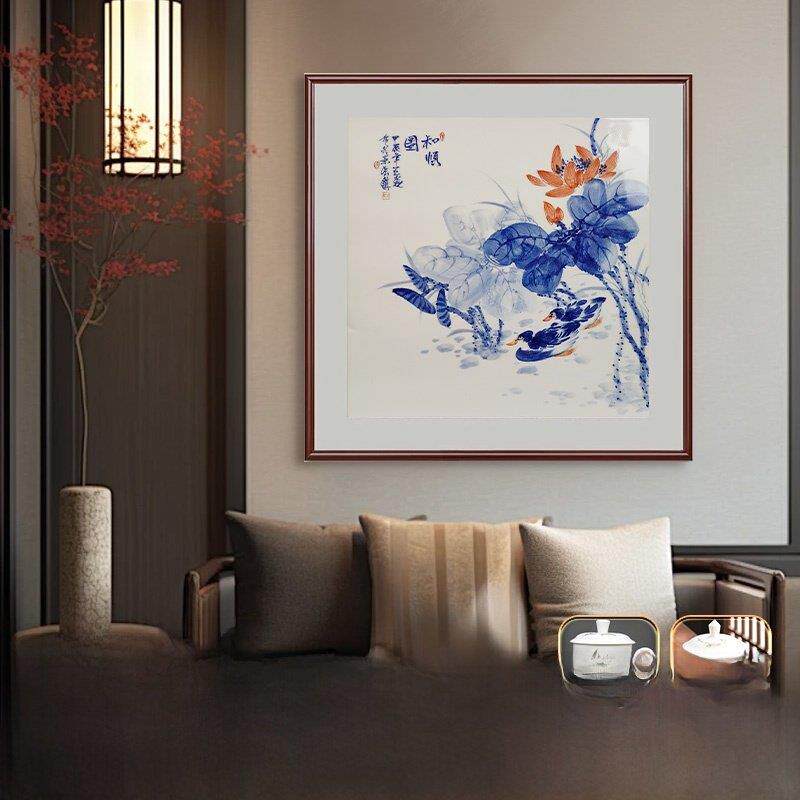 中国家装画景德镇陶瓷手绘青花万事如意瓷板画餐厅挂画入口画