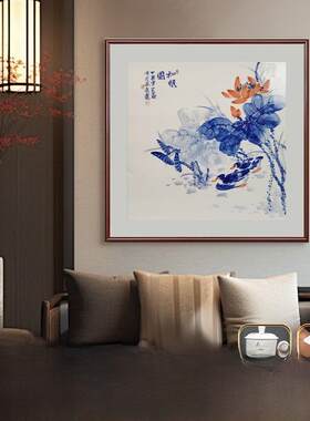 中国家装画景德镇陶瓷手绘青花万事如意瓷板画餐厅挂画入口画