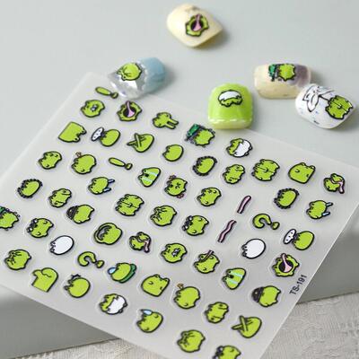 Cute Frog 5D Nail Art Stickers 可爱小青蛙绿色浮雕美甲贴纸