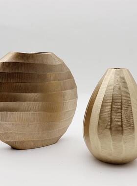 现仿代简约几何形金XUN色树脂蛋形摆花瓶客厅玄关干花插金属饰品