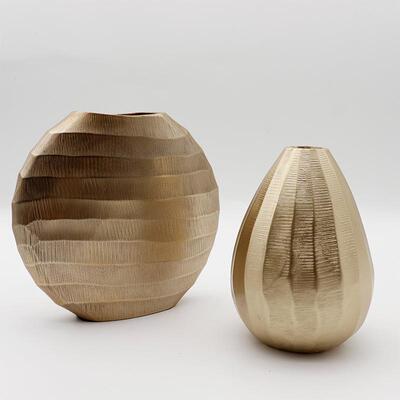 现仿代简约几何形金XUN色树脂蛋形摆花瓶客厅玄关干花插金属饰品