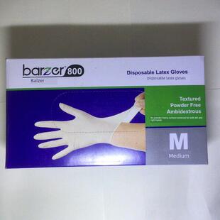 巴泽尔800一次性乳胶防护手套无粉麻面通用家务实验美发餐饮手套
