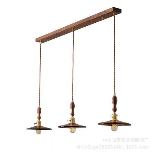 中古餐厅法式吧台长餐桌岛台三头长盘美式复古侘寂氛围吊灯