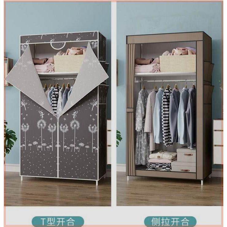 简约衣柜出租屋布衣柜防尘式拉链款全钢架帆布家用卧室小型经济型