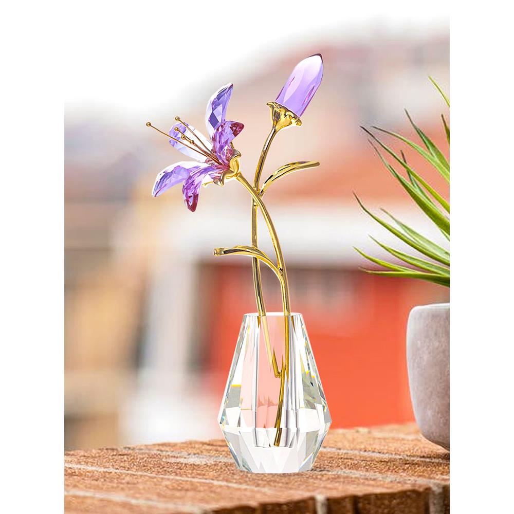 简约水晶百合花姹寂风家居客厅桌面摆件品送母亲婆婆轻奢生日礼物