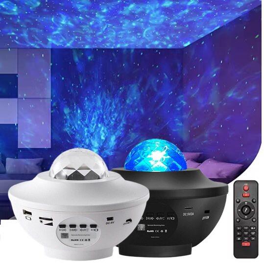 蓝牙音乐星空投影灯遥控水纹火焰激光氛围灯USB满天星床头小夜灯