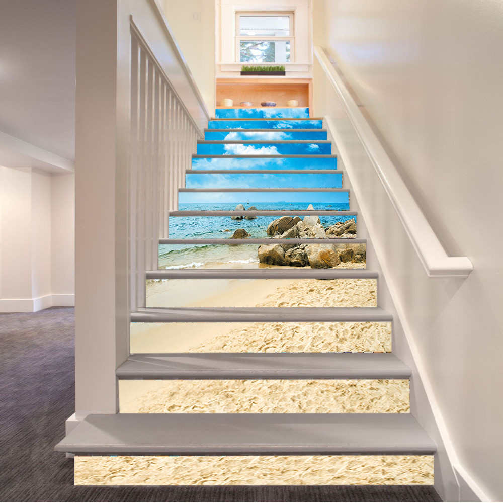 尚易PVC自粘翻新楼梯贴海滩可移除台阶装饰贴纸厂家批发定制