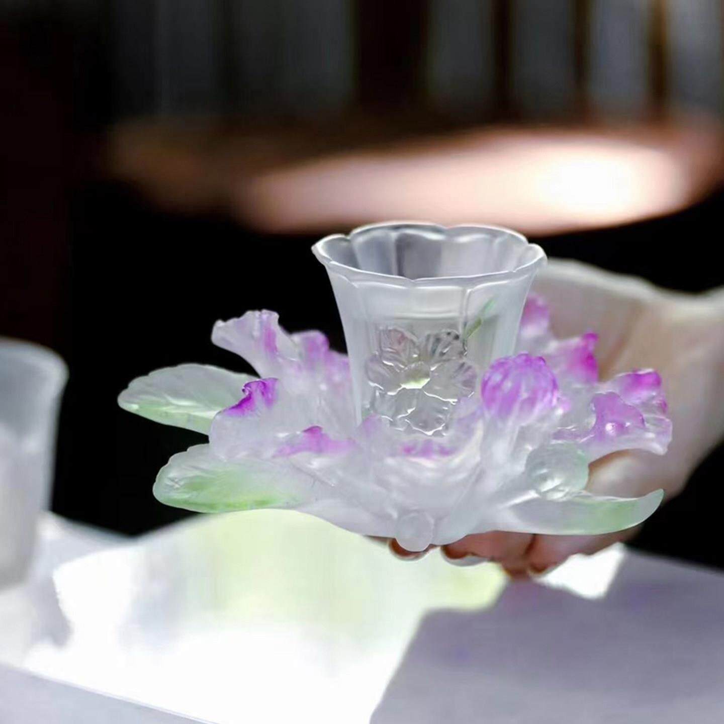 琉璃杯十二花神桃花紫薇茶杯主人杯托杯垫功夫茶具品茗杯