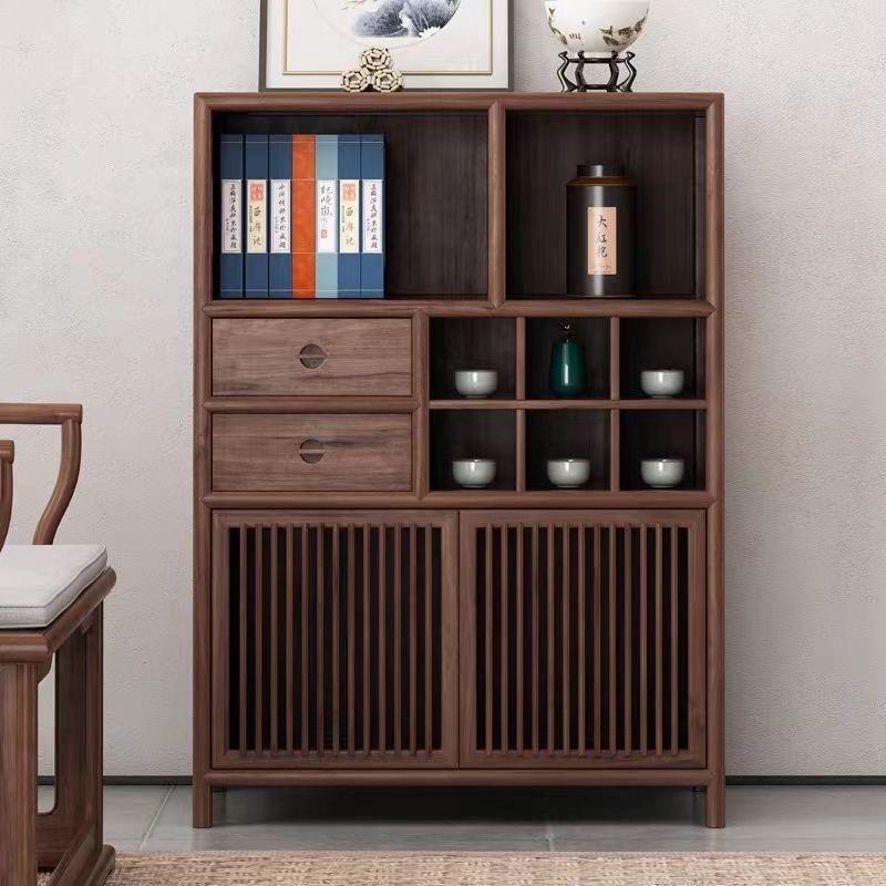 榆木中式餐边立柜茶室书柜禅意玄关柜茶叶收纳实木边柜客厅储物柜