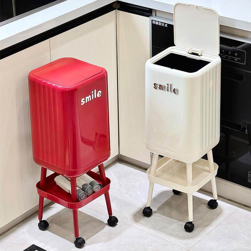 厨房专用垃圾桶家用2025新款高脚款免弯腰高颜值可移动大容量带盖