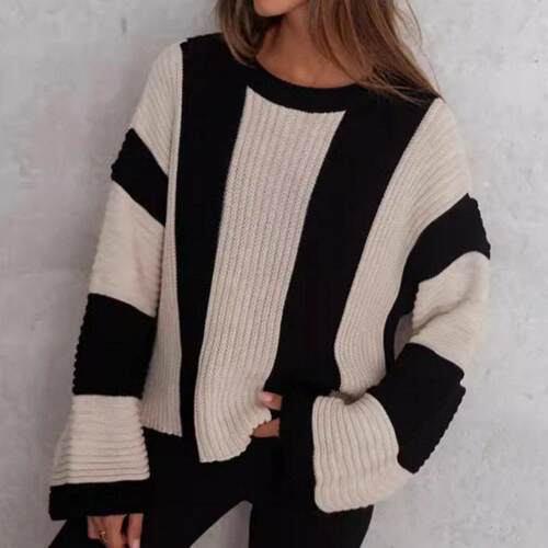 A set of womens red striped knitted sweaters suitable for