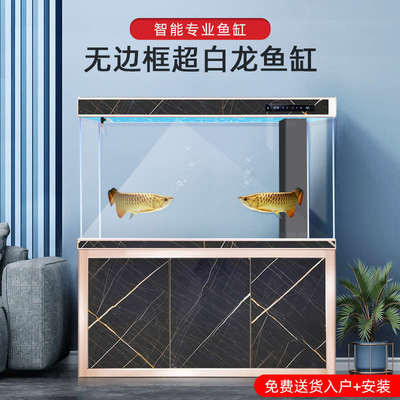 2025新款客厅超白玻璃龙鱼缸家用屏风生态大型水族箱 底过滤定制