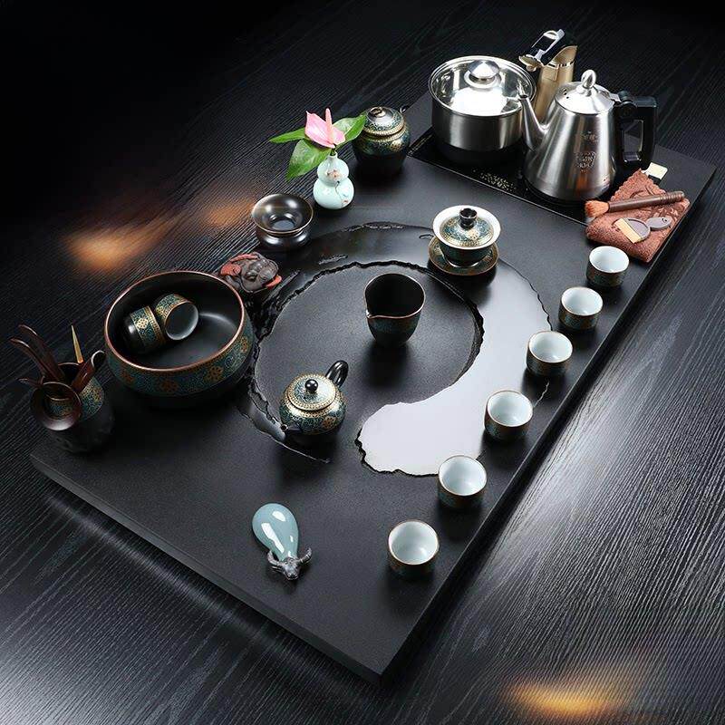 纯天然黑金石茶盘茶具高端轻奢现代全自动办公家庭一体机功夫茶几