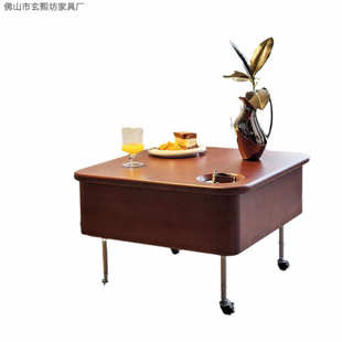 复古实木升降茶几可移动折叠多功能边几小户型客厅卧室中古风边柜