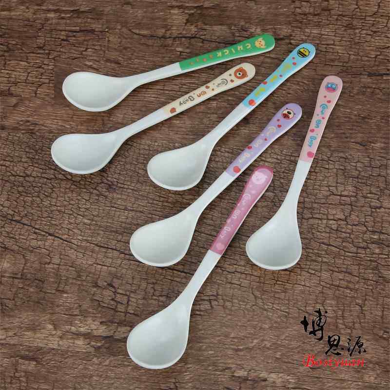 竹纤维儿童吃饭勺子家用可爱卡通婴儿宝宝食品级塑料汤匙长柄调羹