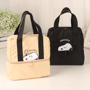 卡通收纳袋日式新款可爱双层保温饭盒包分层野餐袋大容量便当包