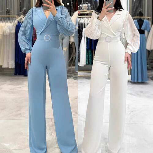 Spliced long sleeved women's jumpsuit office jumpsuit