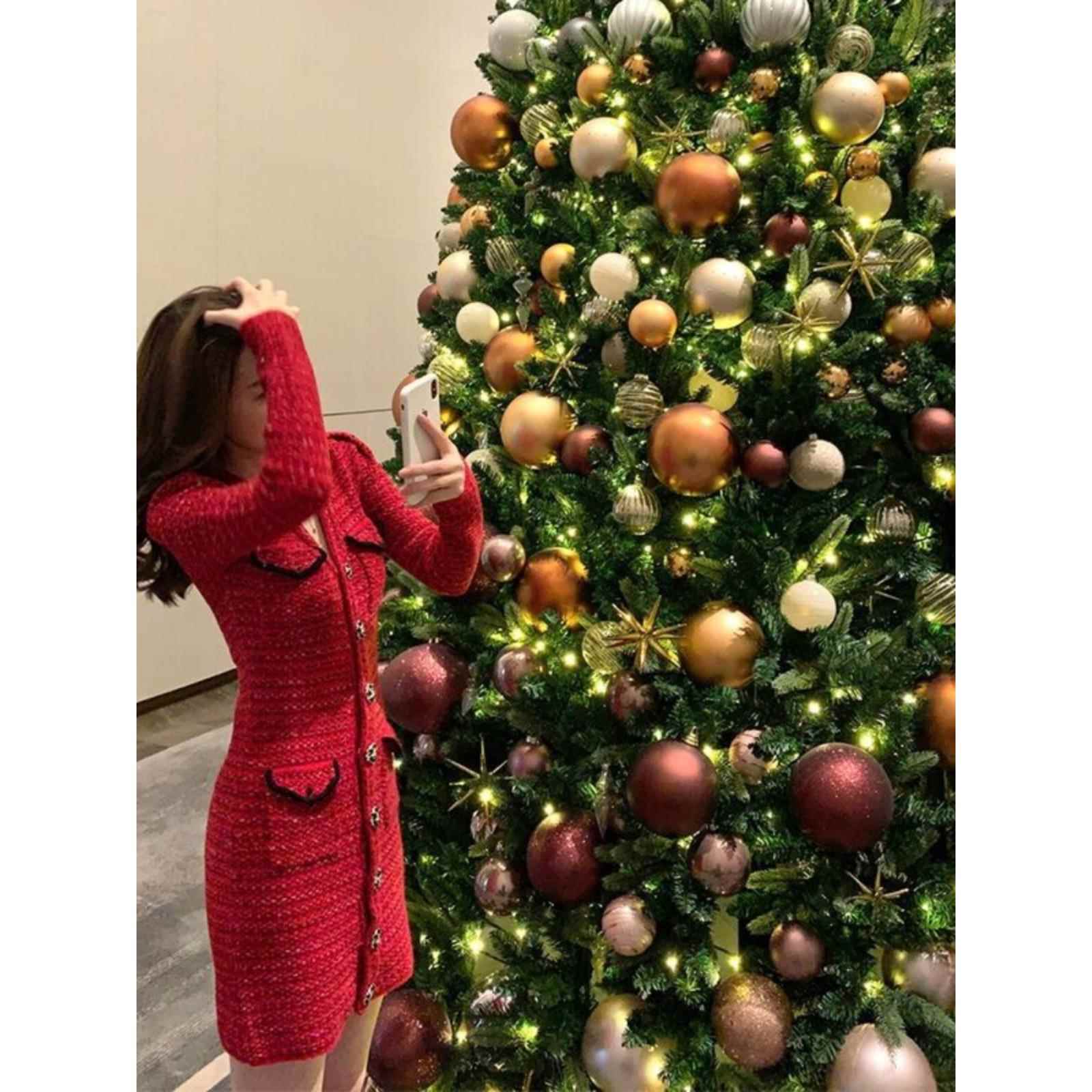 小香风红色新年毛衣裙子女2025春装高级感气质短裙针织打底连衣裙