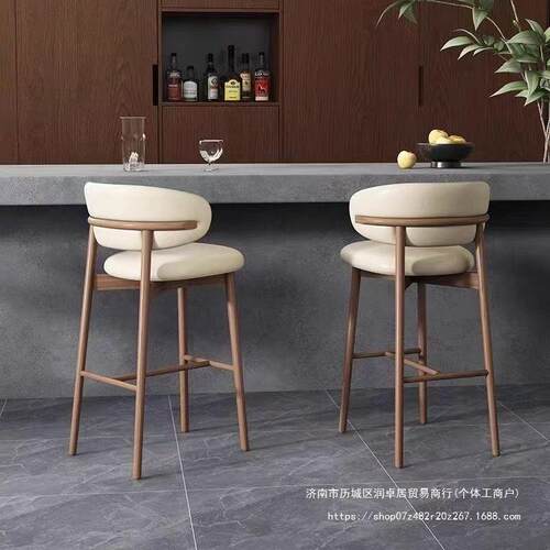 北欧现代简约轻奢实木家用高脚酒吧设计师台椅吧台脚凳靠背网红椅