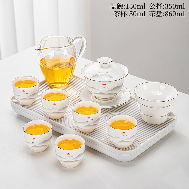 正品祥业德化白瓷盖茶中式功夫茶用具家碗一至具六人泡茶组合图片