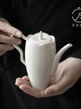 仿宋草木灰花口水滴壶 文人器 陶瓷茶壶功夫茶具创意冲茶器带过滤