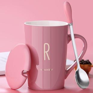 陶瓷马克杯带盖勺喝水杯子男生家用大容量茶杯情侣咖啡杯 创意个性