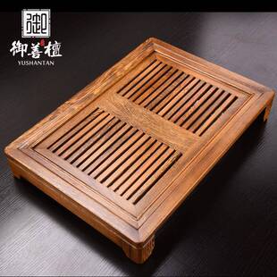 实木功夫小茶盘不锈钢抽屉储水式托盘鸡翅木家用便捷小号茶台