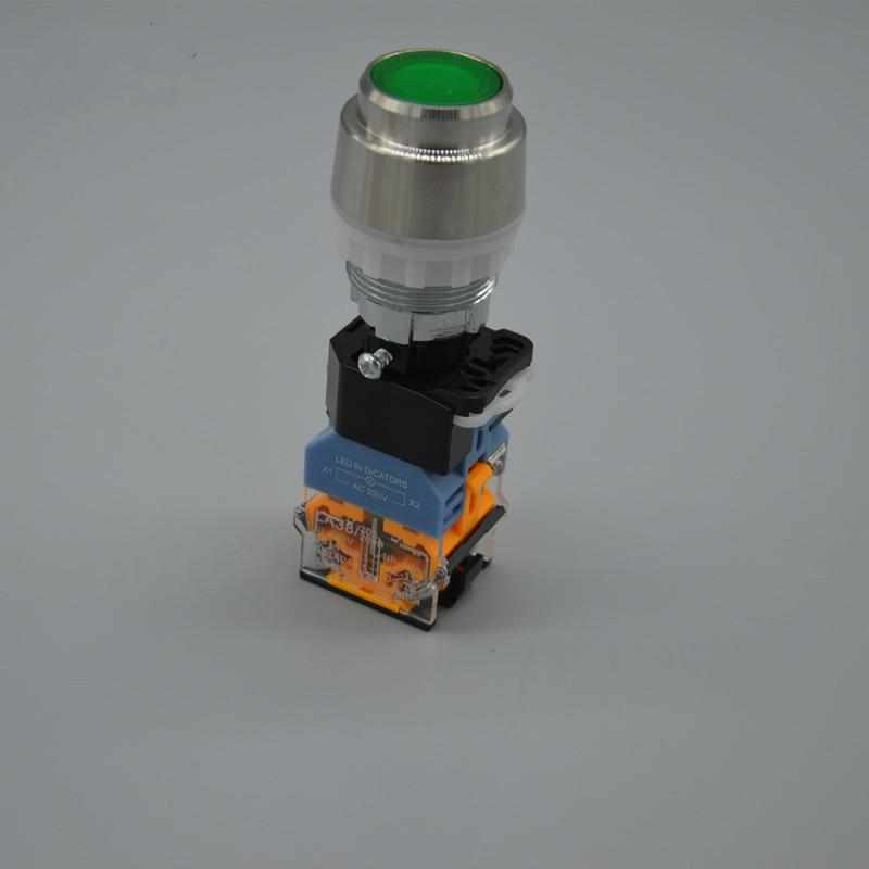 开孔30MM8050防爆金属头带灯自锁按钮24V/220V一常开一常闭红绿黄