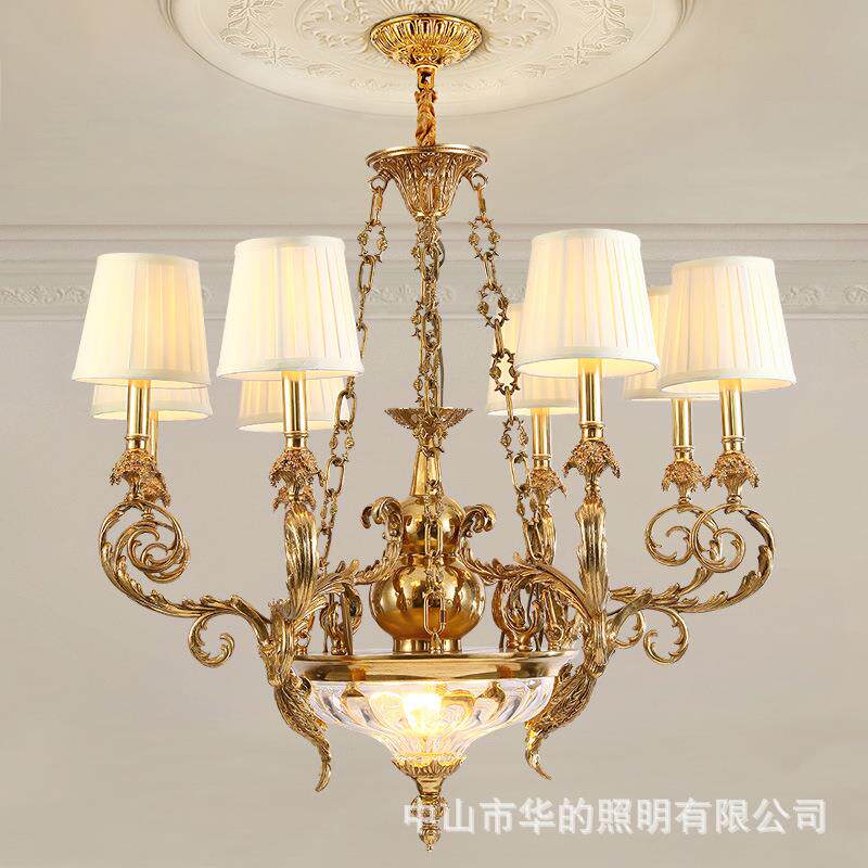 法式全铜水晶吊灯客厅餐厅卧室书房欧式奢华复古别墅宫廷个性灯具