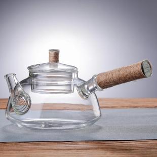 仿古玻璃壶烧水壶煮茶壶侧把玻璃壶家用炭炉酒精炉电陶炉茶壶 中式